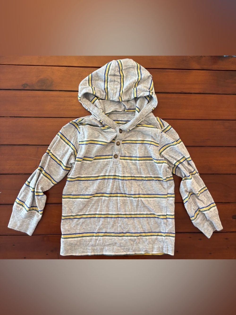 Carter's Gray Hooded Stripe Pullover with Blue and Yellow Accents